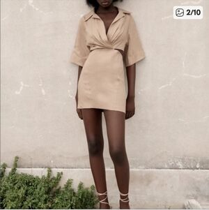Zara Linen Cut Out Mini Dress